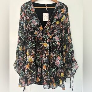 NWT Free People Long Sleeve Boho Closer to the Heart Floral Dress XS